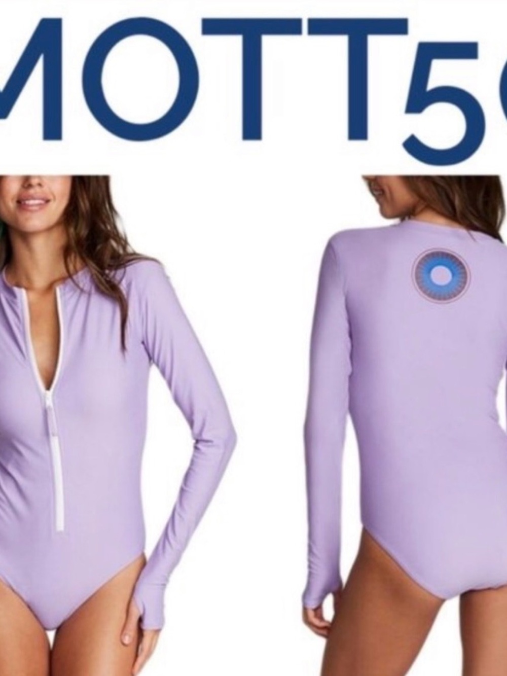 Mott 50 Lucia One Piece Swimsuit zip up long sleeve rashguard lavender purple